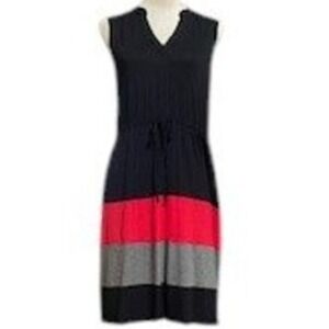 Pink Rose Sleeveless Dress Color Block Casual Drawstring Waist Size L